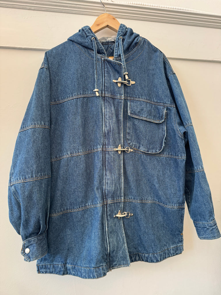 Vintage denim jacket with metal hardware