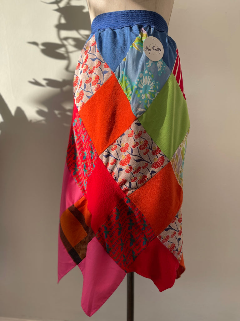 Handmade vintage fabric patchwork skirt waist “32-46”