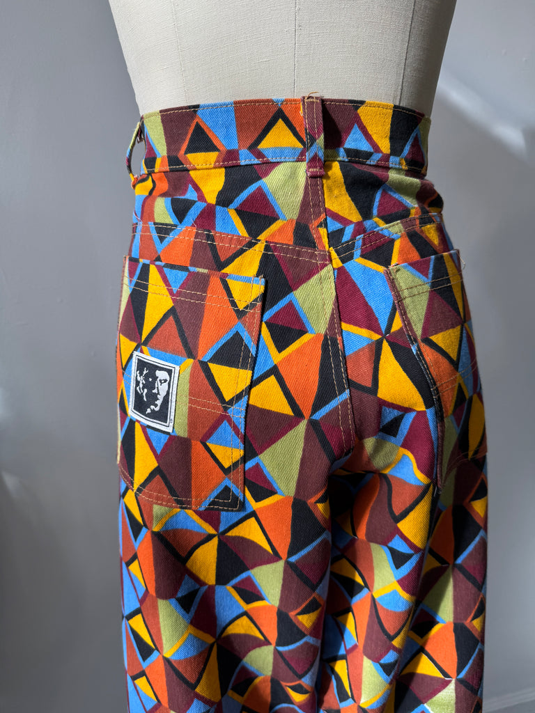 High waist vibrant color + print pants waist “34”