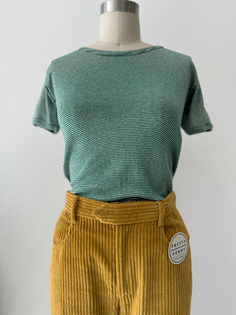 100% cotton micro green and cream striped top