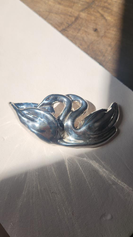 Liquid Sterling silver swan pendant and brooch