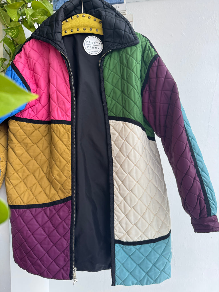 Vintage quilted color block jacket