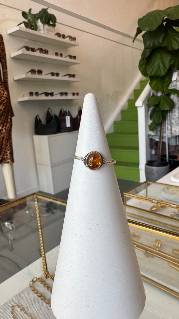 Amber And Sterling silver ring 8.5