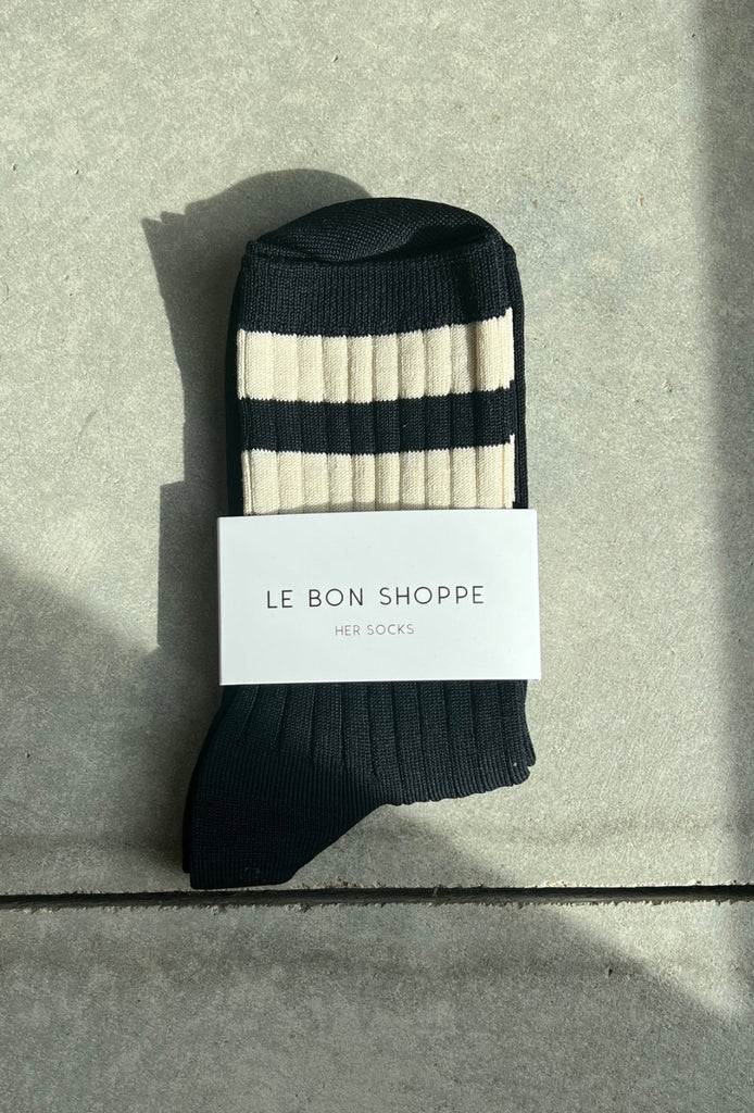 Le BonnShoppe | her varsity socks | black with stripe