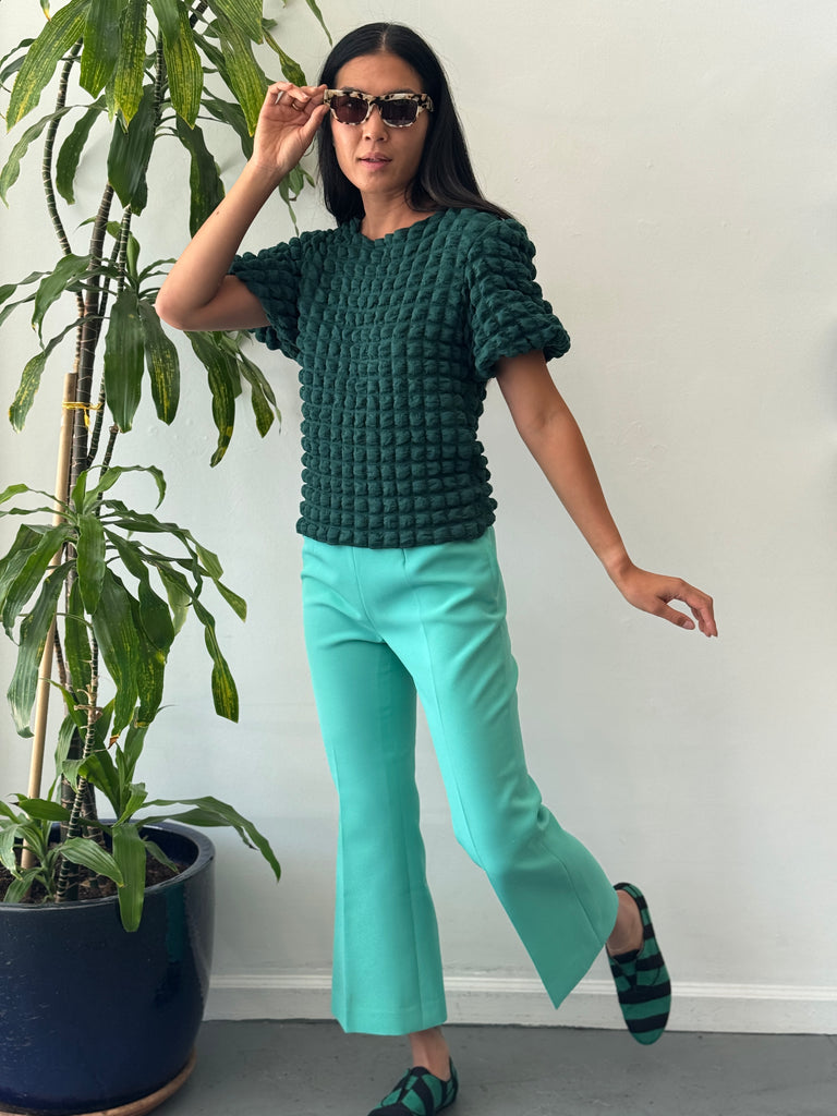 Textured puff emerald top