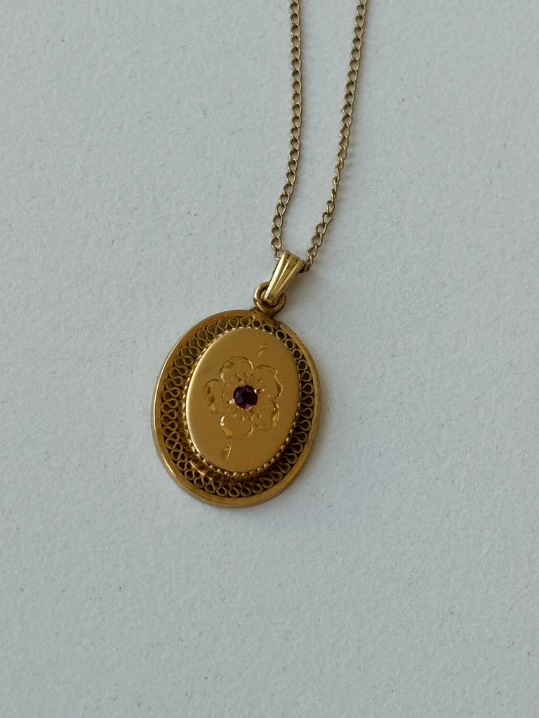 Vintage gold fill pendant with ruby necklace