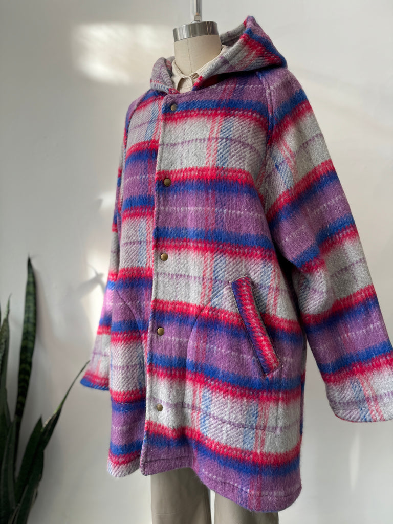 Soft plaid jacket with hood