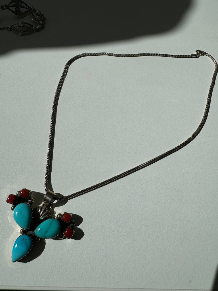 Cactus turquoise and coral necklace