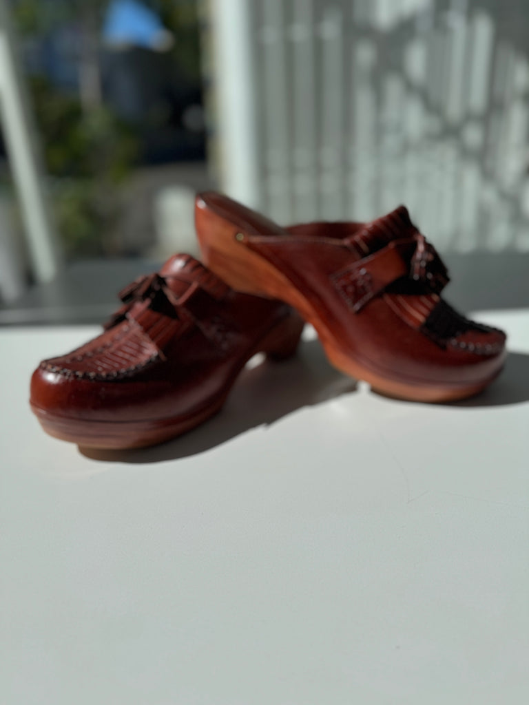 Made in Brazil leather/wood clogs size 10
