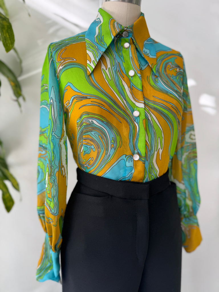 Vintage teddi of California pointed collar top