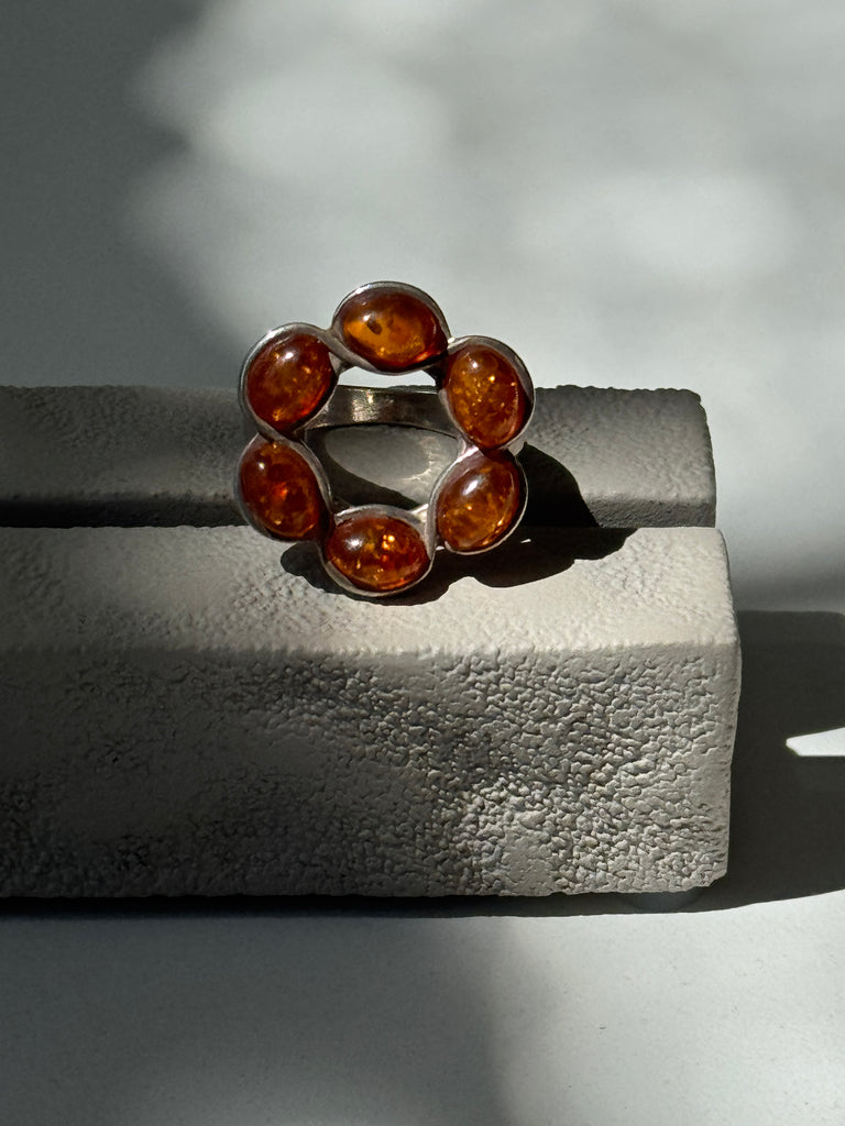 Sterling silver and amber floral wreath ring size 6.5