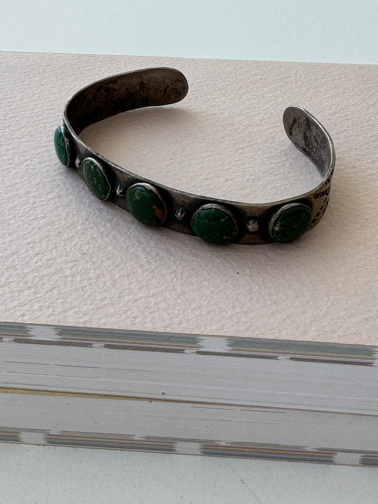 Deep green cerrillos turquoise and sterling cuff