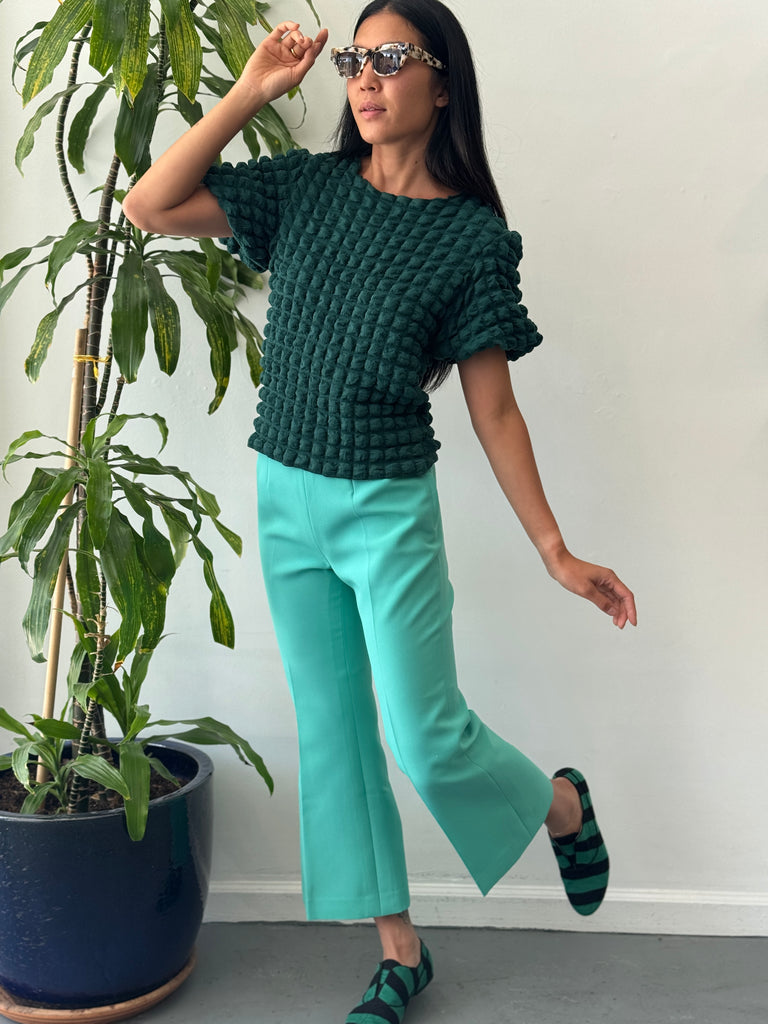Textured puff emerald top