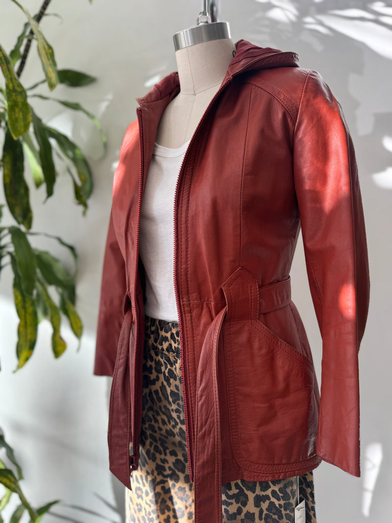 1970’s leather jacket with hood