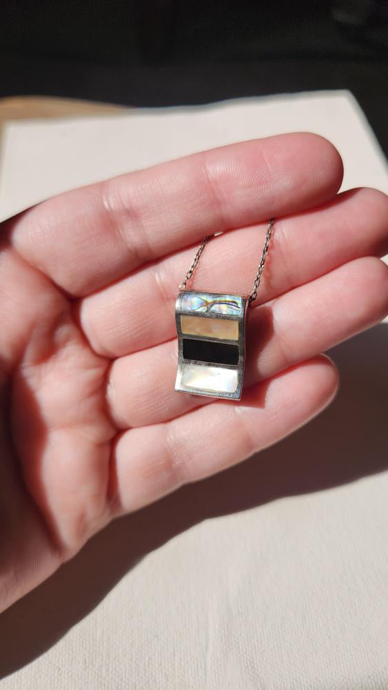 Vintage Sterling, abalone, mother of pearl tablet pendant necklace
