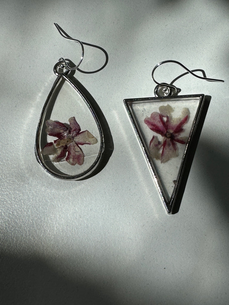 Pressed flower + silver earrings