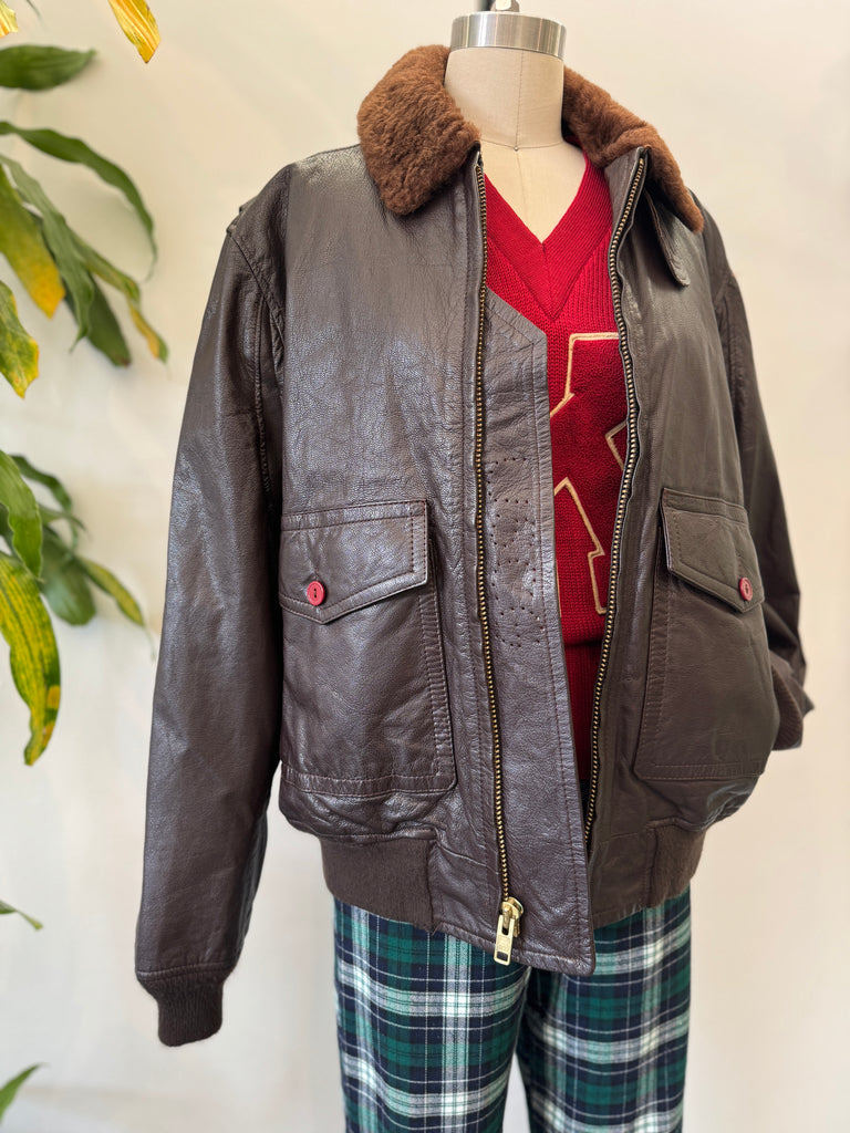 Vintage leather bomber jacket