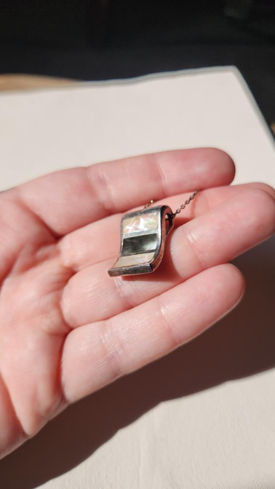 Vintage Sterling, abalone, mother of pearl tablet pendant necklace