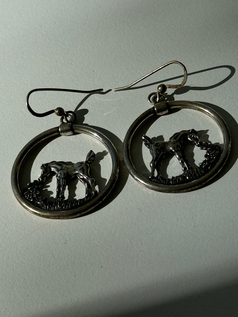 Stamped sterling silver grazing horse earrings