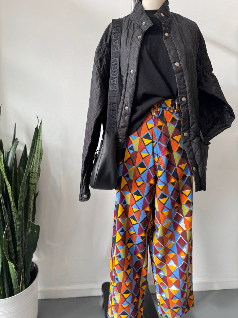 High waist vibrant color + print pants waist “34”