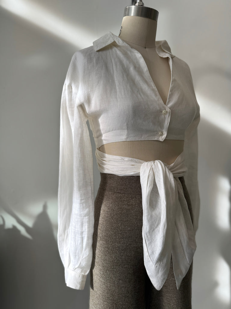 Designer Claude Montana linen wrap top