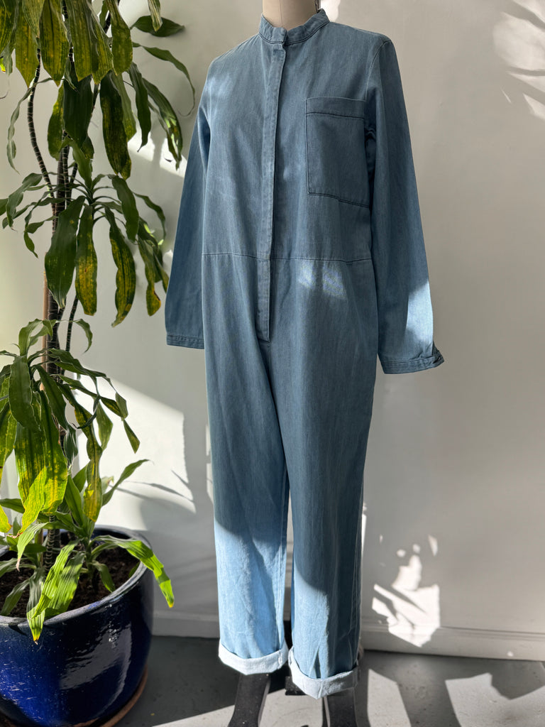 Light colored denim jumpsuit