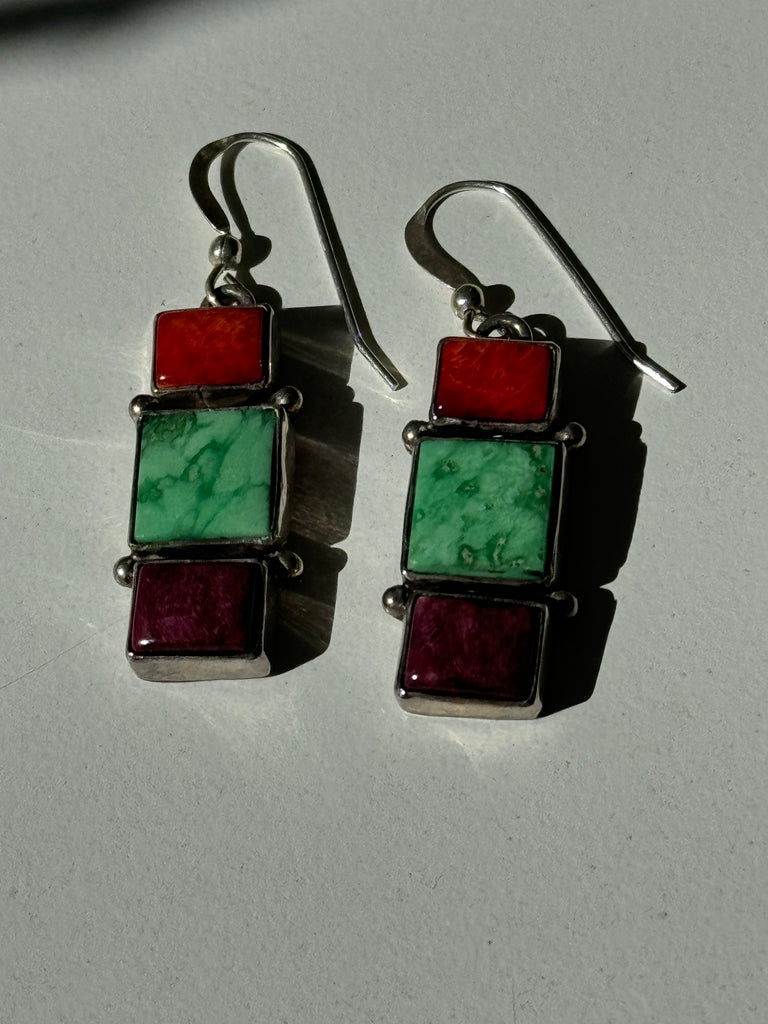 Stamped Navajo stone and sterling earrings