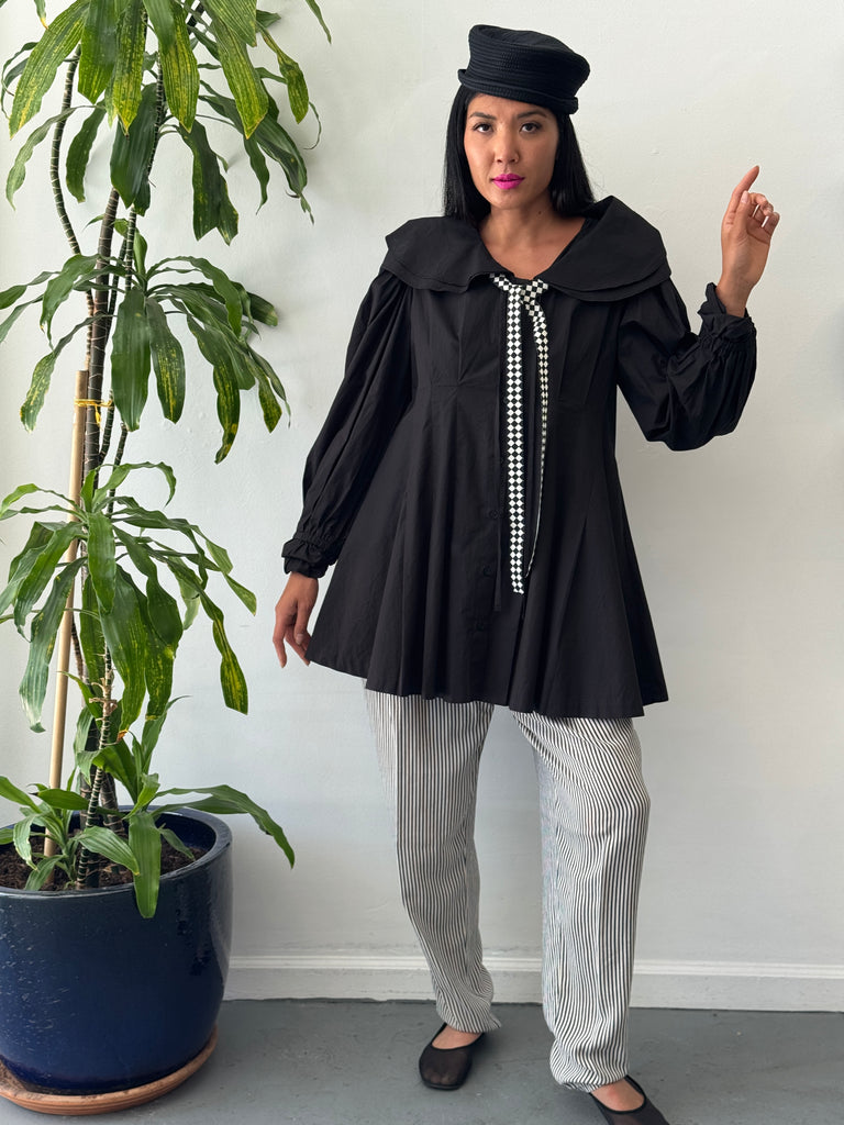 Oversized tunic top with drama and collar