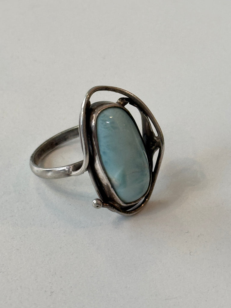 Blue Larimar and Sterling silver ring size 10