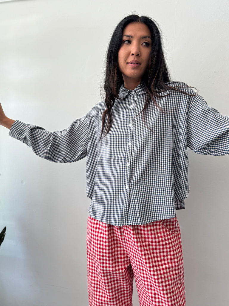 Gingham navy top