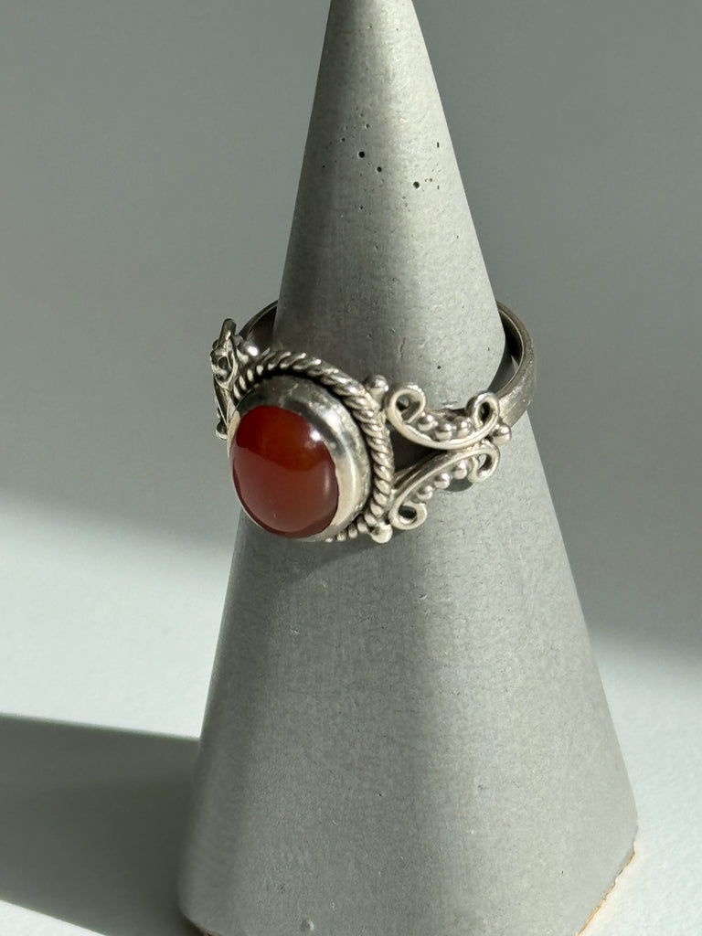 Carnelian and stamped sterling silver ring size 8