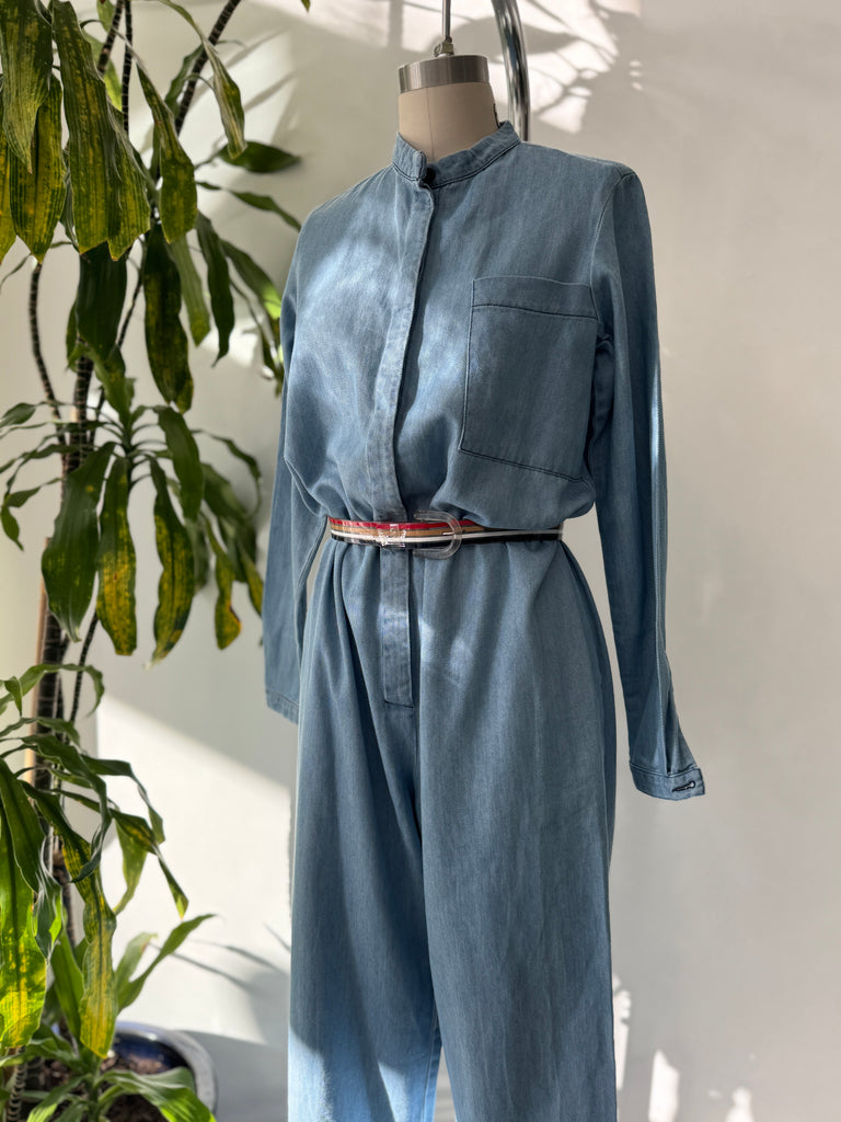 Light colored denim jumpsuit