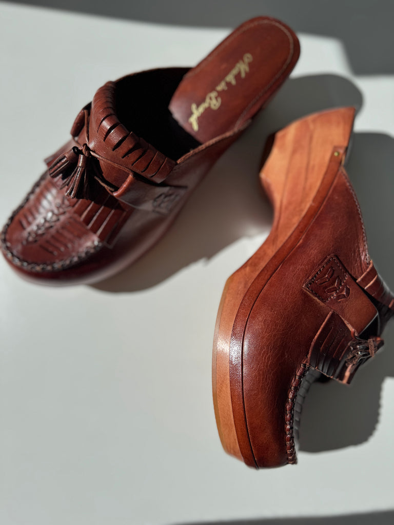 Made in Brazil leather/wood clogs size 10