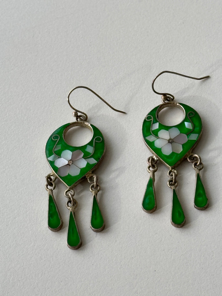 Green cloisonné earrings