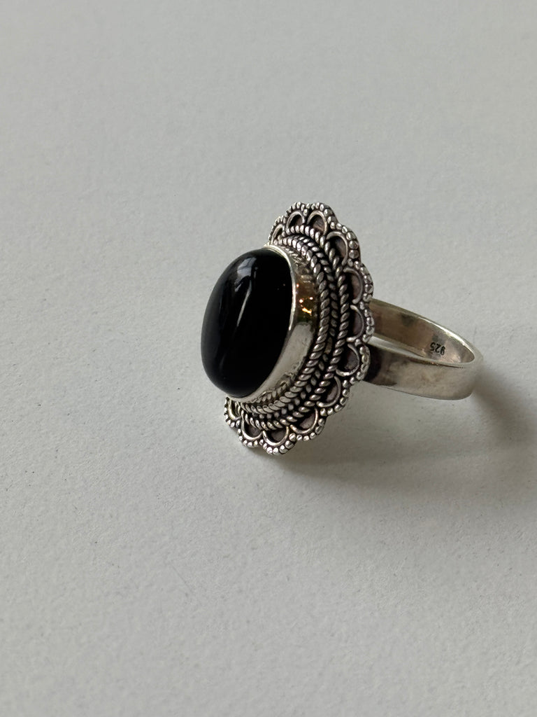 Onyx + Sterling silver ring size 9