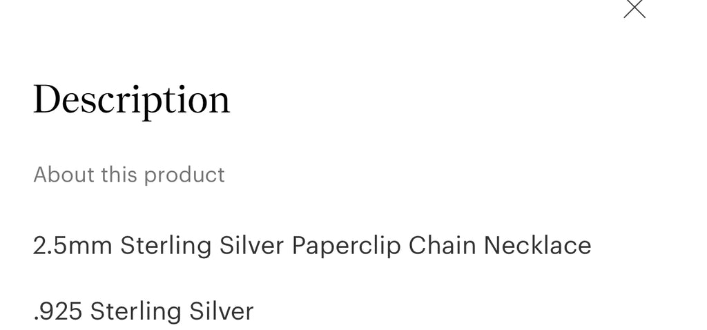 2.4 mm sterling silver Paperclip chain “16”