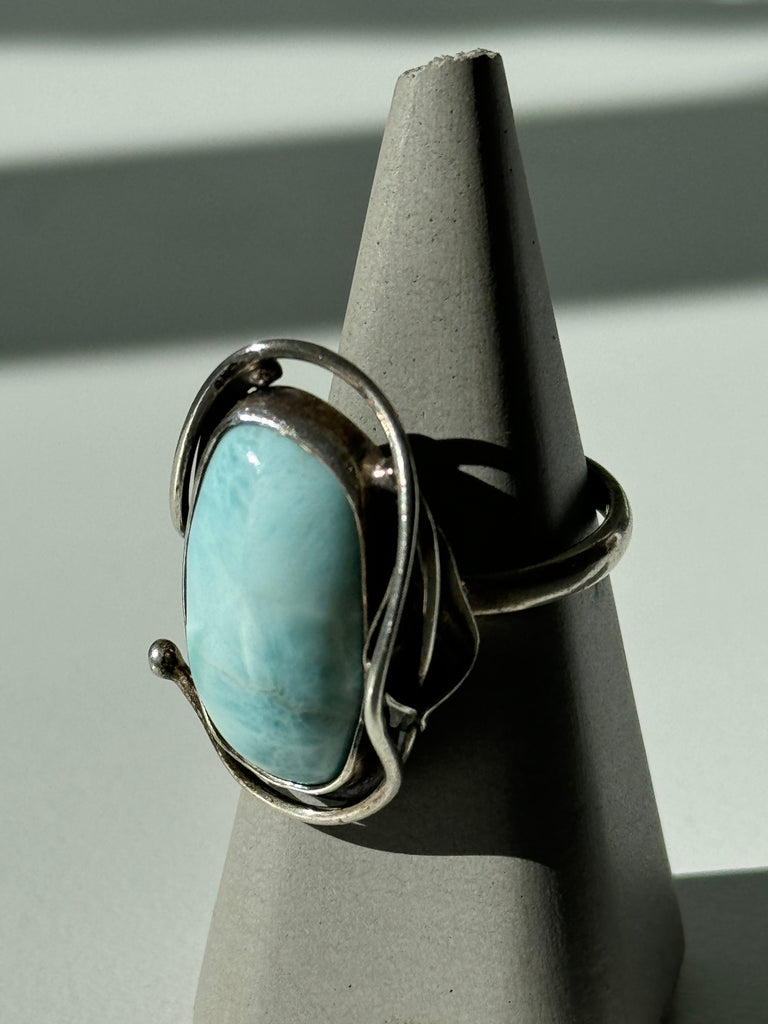 Blue larimar stone and sterling ring size 10