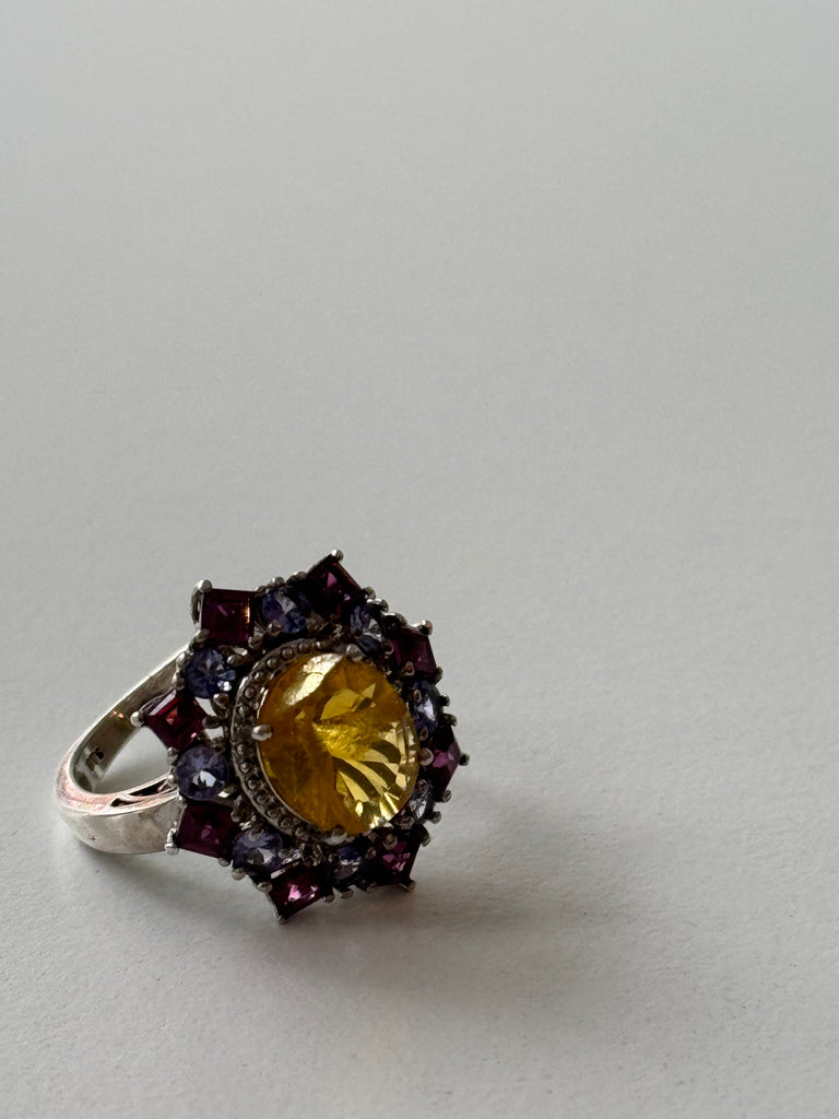 Yellow sapphire |tanzonite|pink tourmaline ring size 7.5