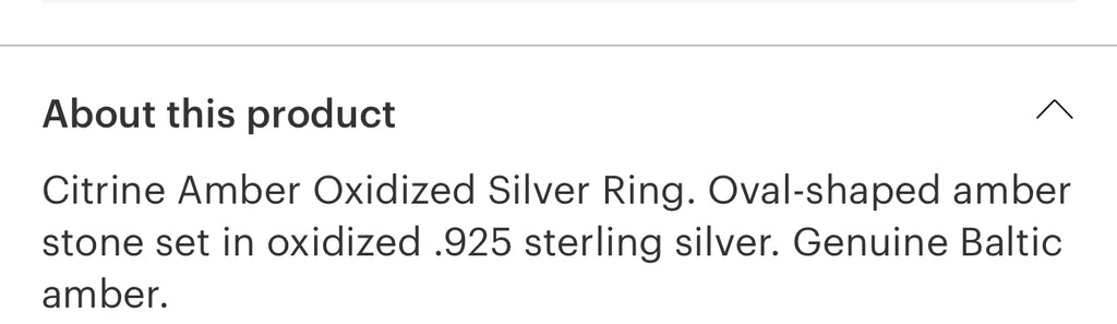 Citrine amber oxidized ring size 8