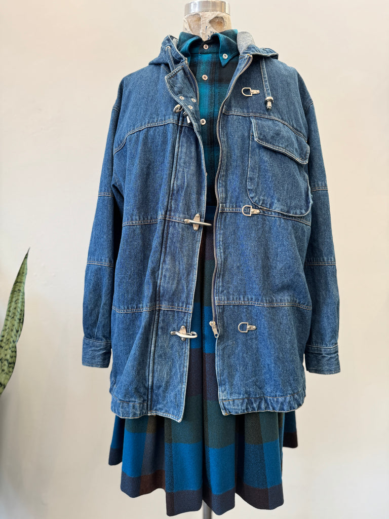 Vintage denim jacket with metal hardware