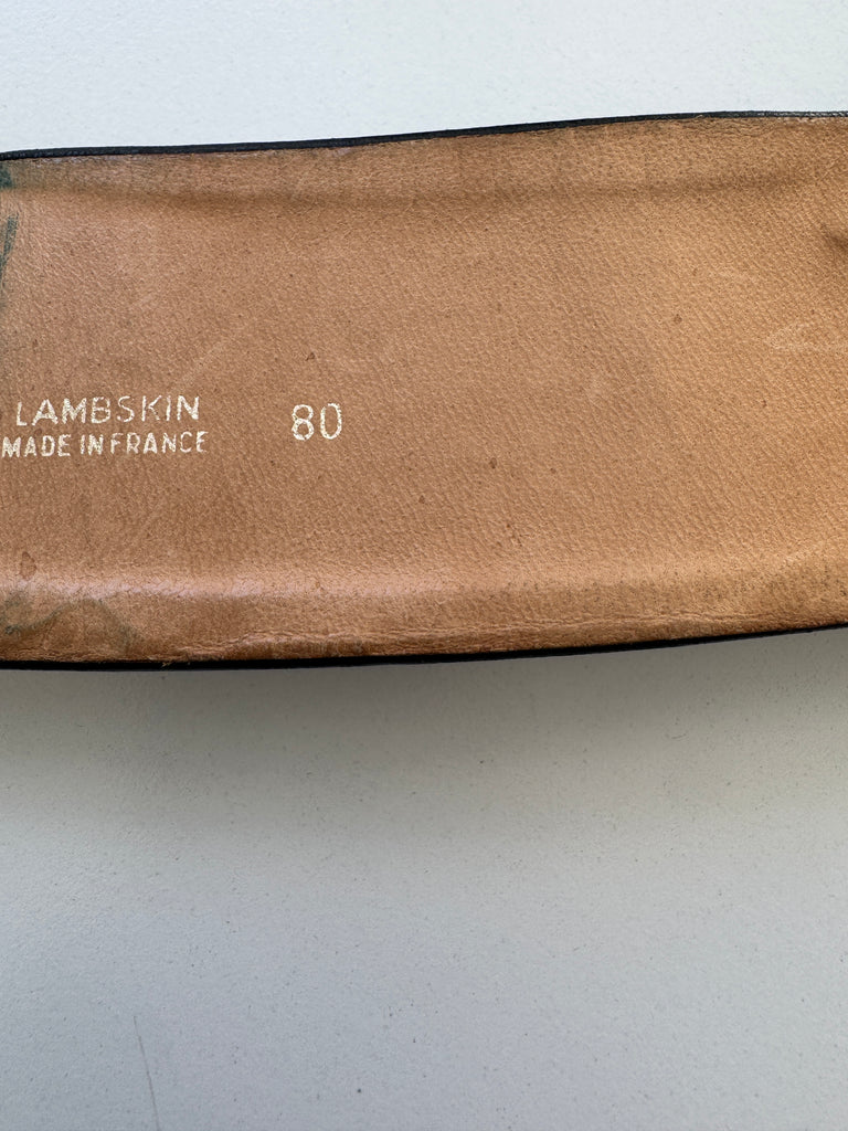 Vintage French lambs skin leather belt with metal lions head detail