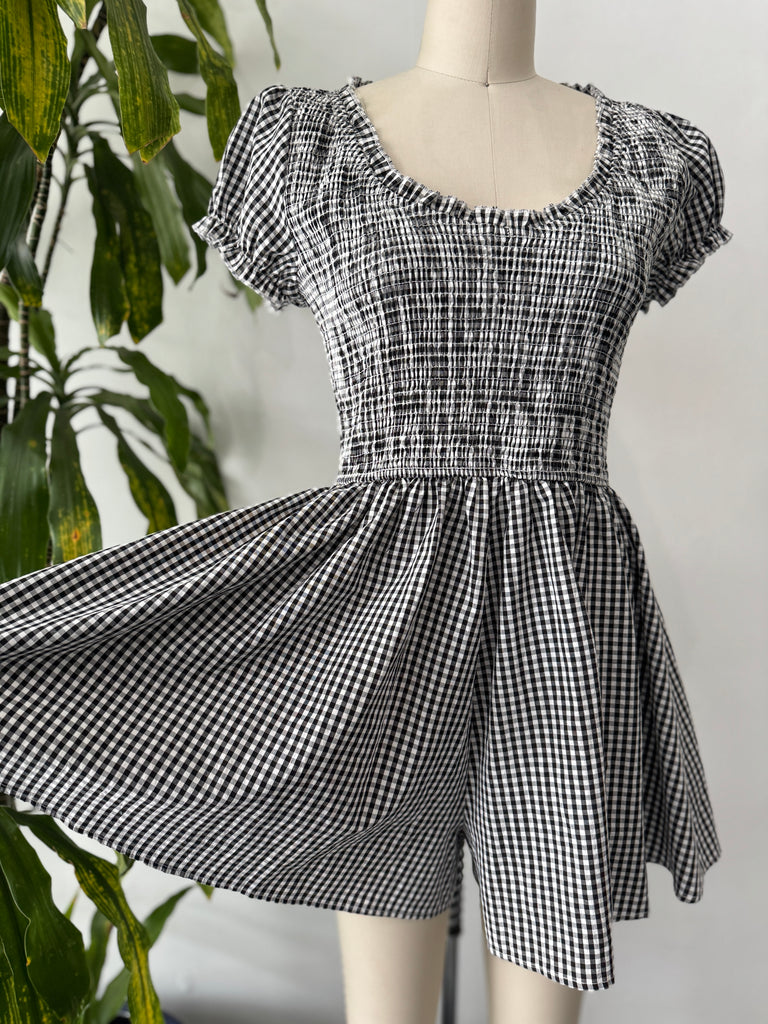 Gingham shorts romper