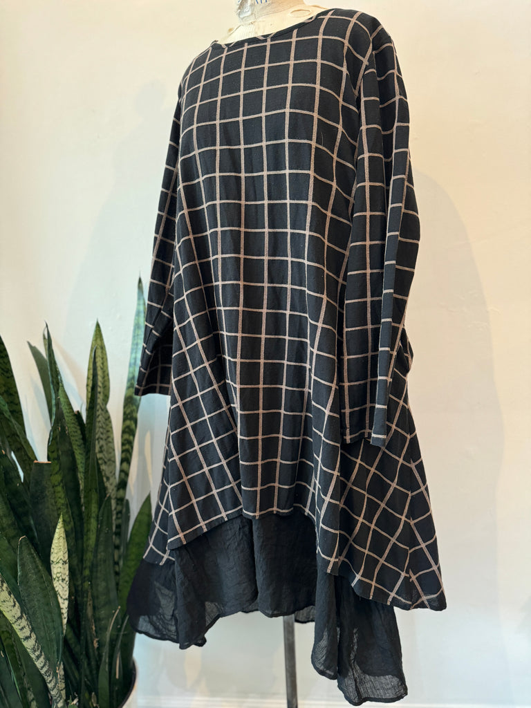 Oversized double layer grid dress