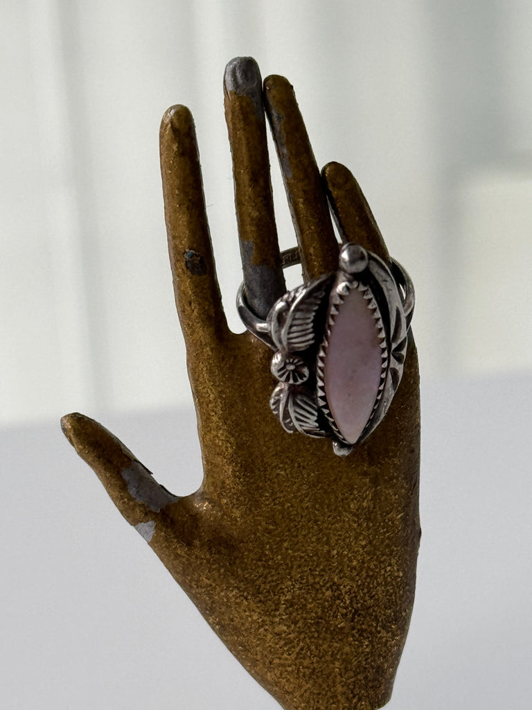 Mother of pearl pink + sterling silver ring size 4.5