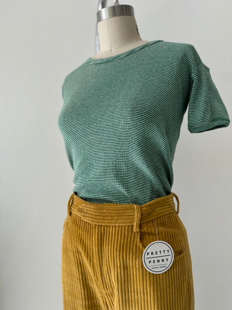 100% cotton micro green and cream striped top