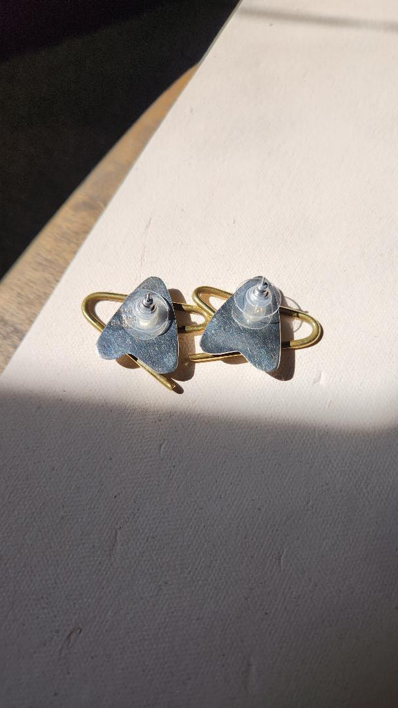 Vintage Sterling silver and brass abstract earrings