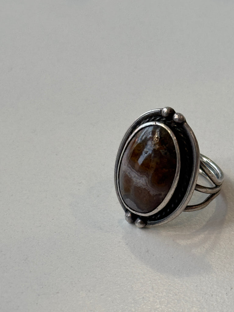 Sterling silver + agate ring size 7