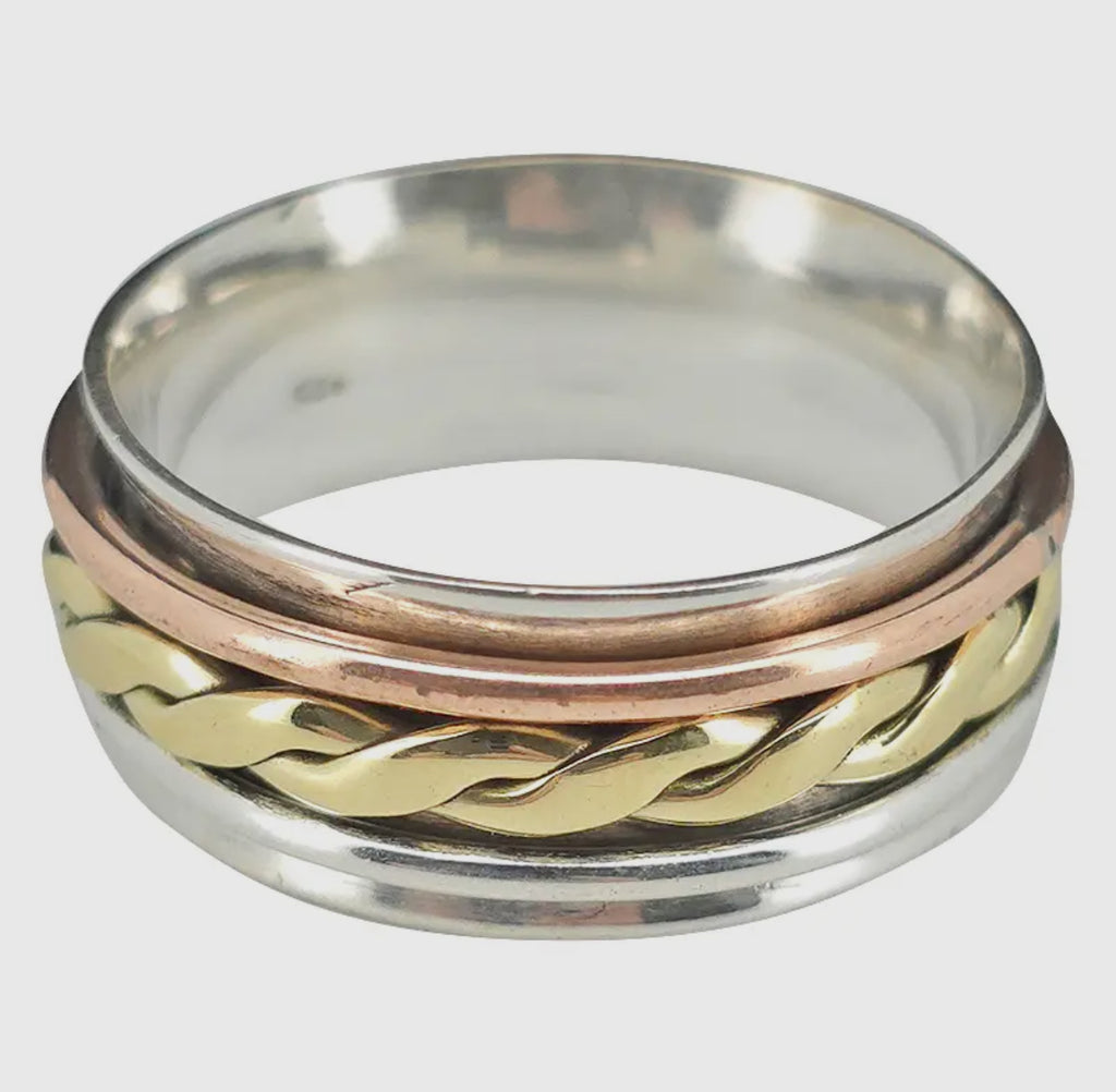 Silver, brass and copper fidget ring size 7