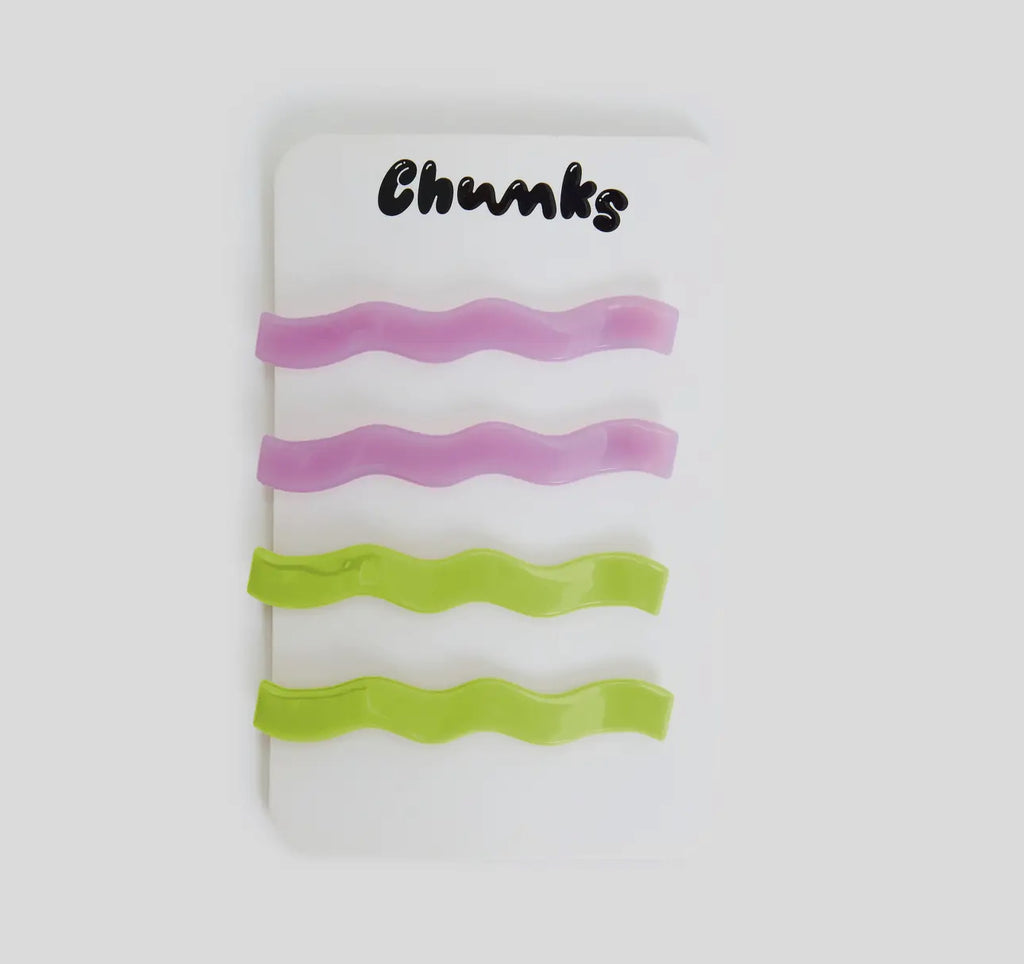 Chunks slide barrettes in wavy lilac and lime