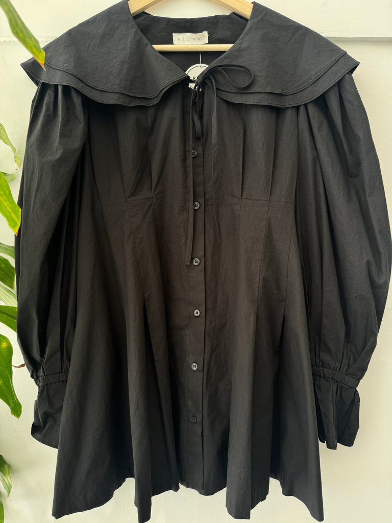 Oversized tunic top with drama and collar